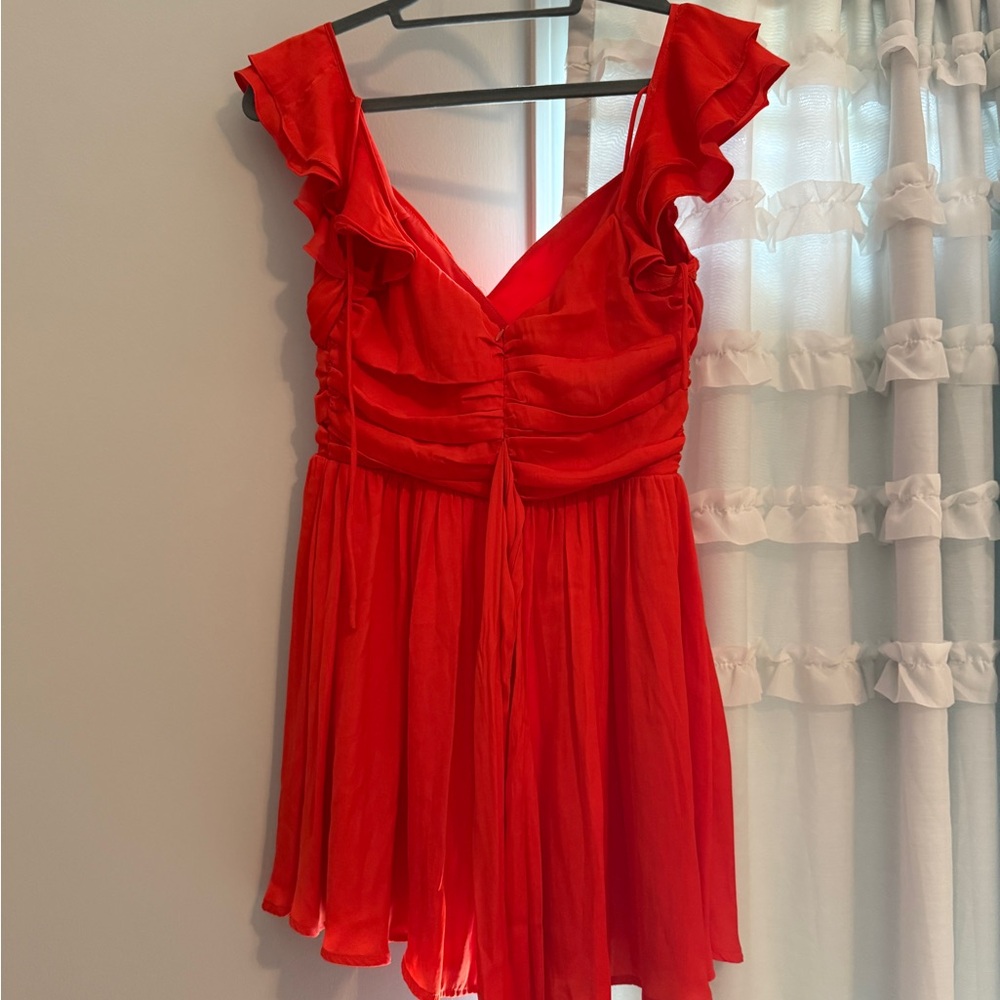 American Threads Red Ruched Sweetheart Mini Dress - Picture 2 of 3